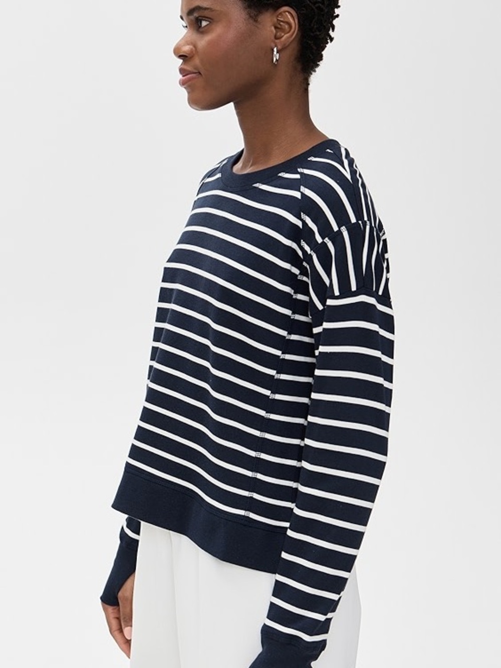 Sweaty Betty striped Navy and White Crewneck Long-Sleeve Top